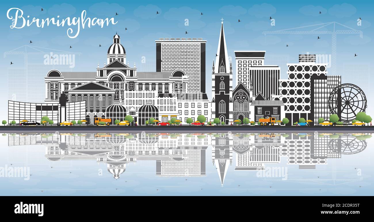 Birmingham UK City Skyline avec des bâtiments de couleur, ciel bleu et réflexions. Illustration vectorielle. Birmingham CityScape avec des monuments. Illustration de Vecteur Birmingham UK City Skyline avec des bâtiments de couleur, ciel bleu et réflexions. Illustration vectorielle. Birmingham CityScape avec des monuments. Illustration de Vecteur