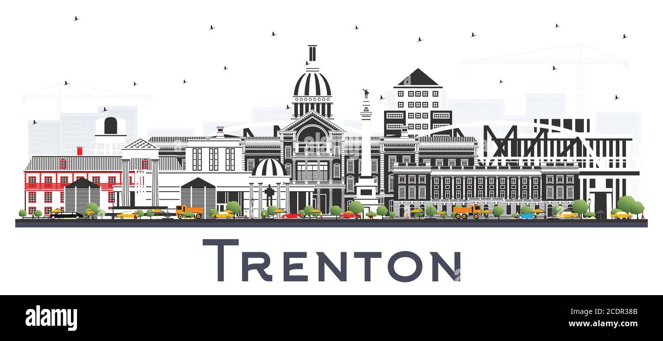 Trenton New Jersey City Skyline avec des bâtiments de couleur isolés sur blanc. Illustration vectorielle. Trenton est la capitale de l'État américain du New Jersey. Illustration de Vecteur
