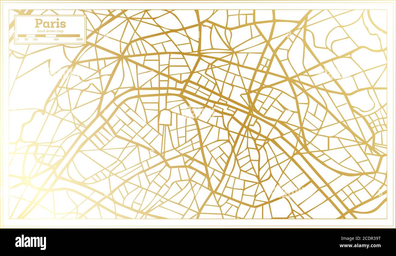 Paris France carte de la ville en style rétro en couleur dorée. Carte de contour. Illustration vectorielle. Illustration de Vecteur
