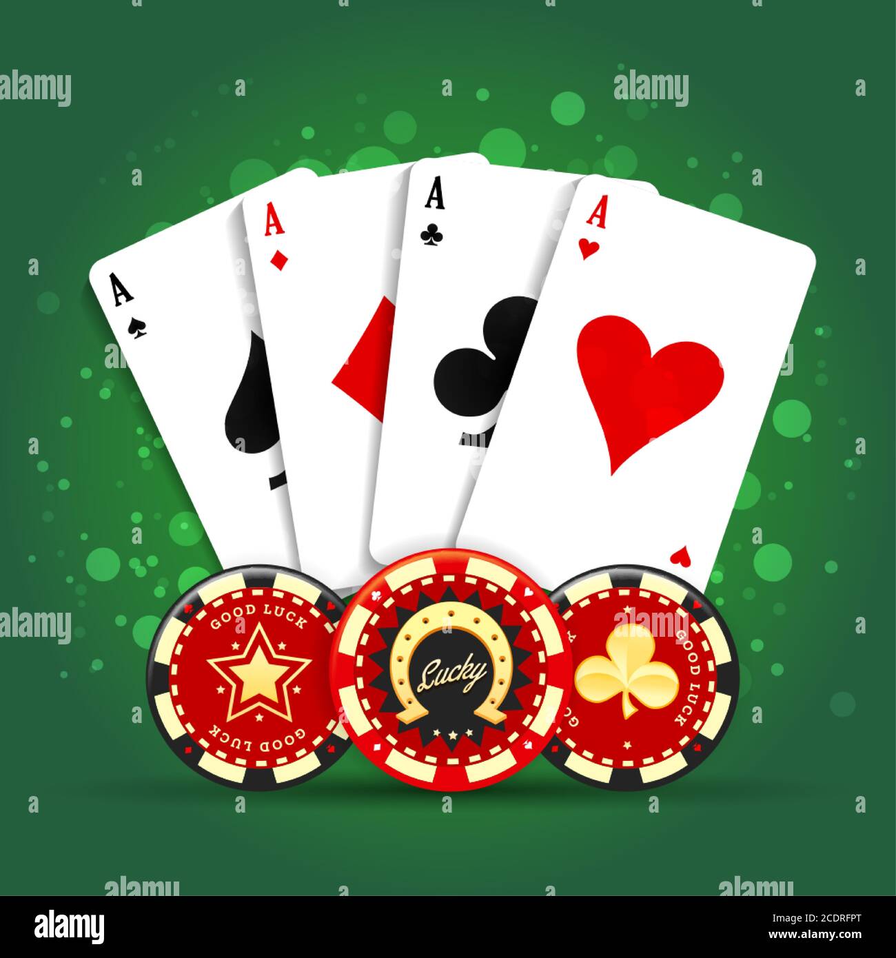 Carte de poker et jetons. Pique cœur diamants clubs as et jetons chanceux. Illustration vectorielle. Illustration de Vecteur
