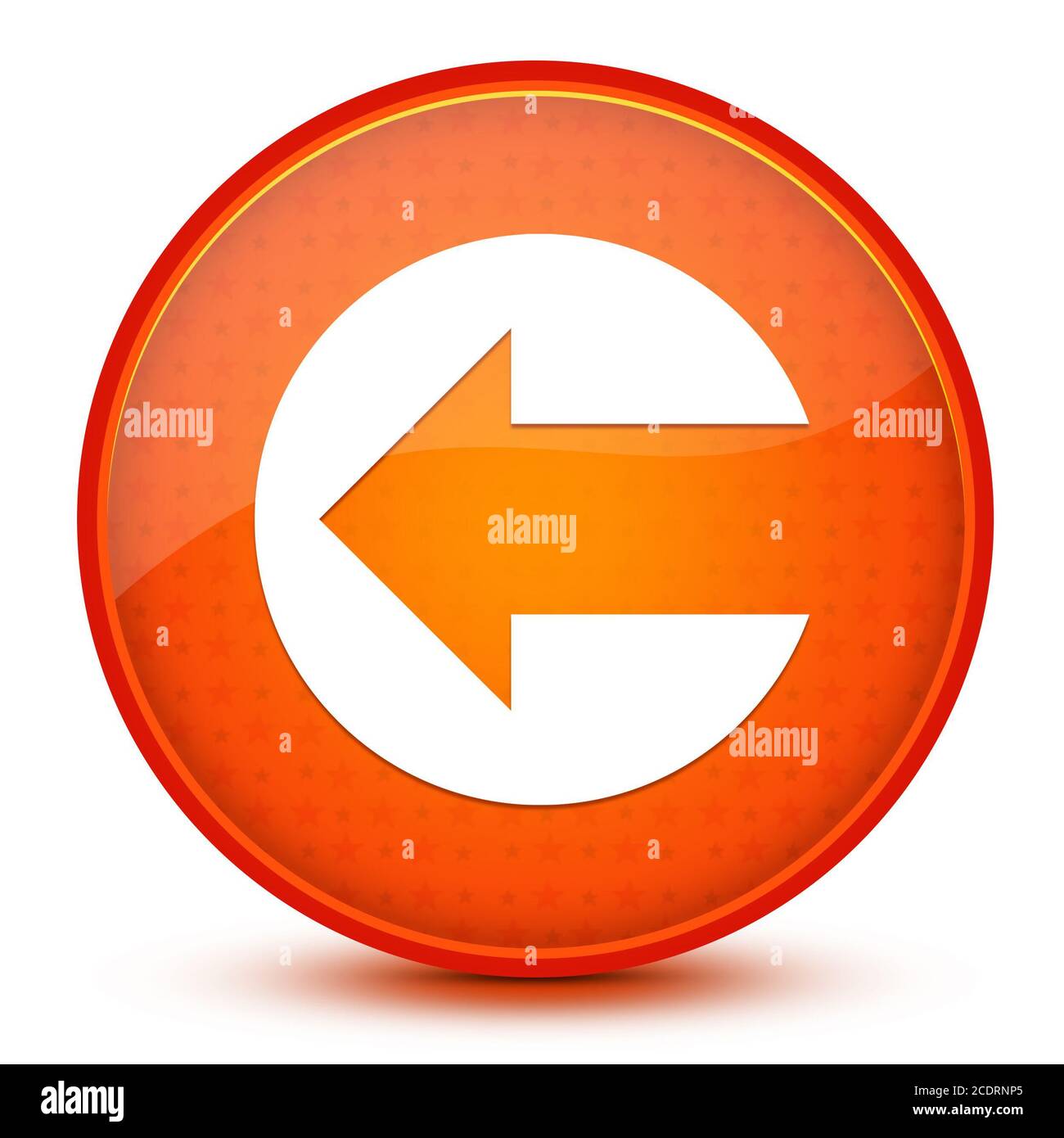 Icône de flèche de retour isolée sur le bouton rond orange en forme d'étoile brillante illustration abstraite Banque D'Images