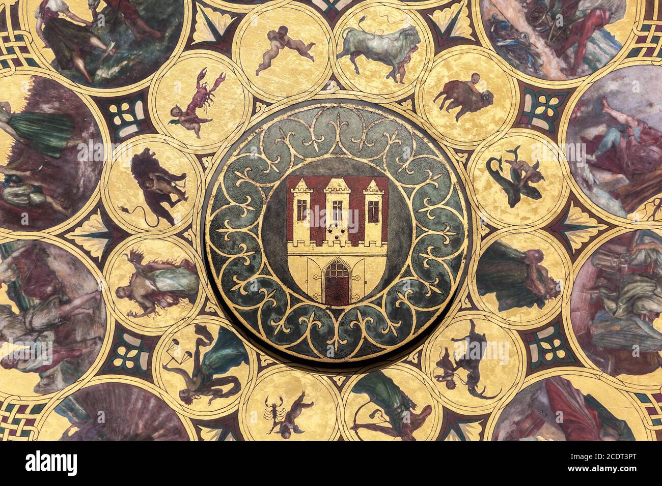 La plaque de calendrier avec armoiries de Prague, République tchèque. Fond d'écran Banque D'Images