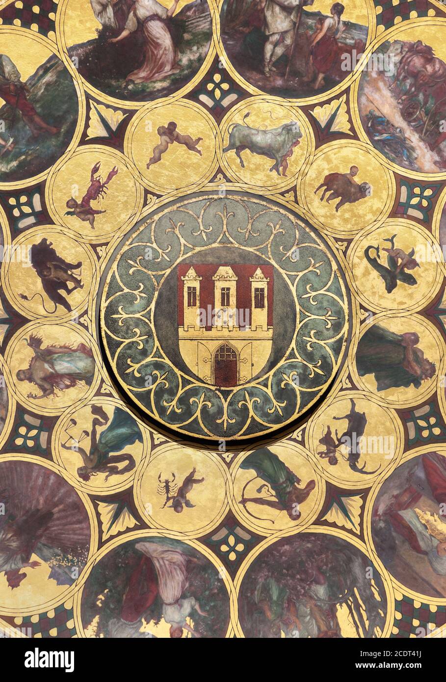 La plaque de calendrier avec armoiries de Prague, République tchèque. Fond d'écran Banque D'Images