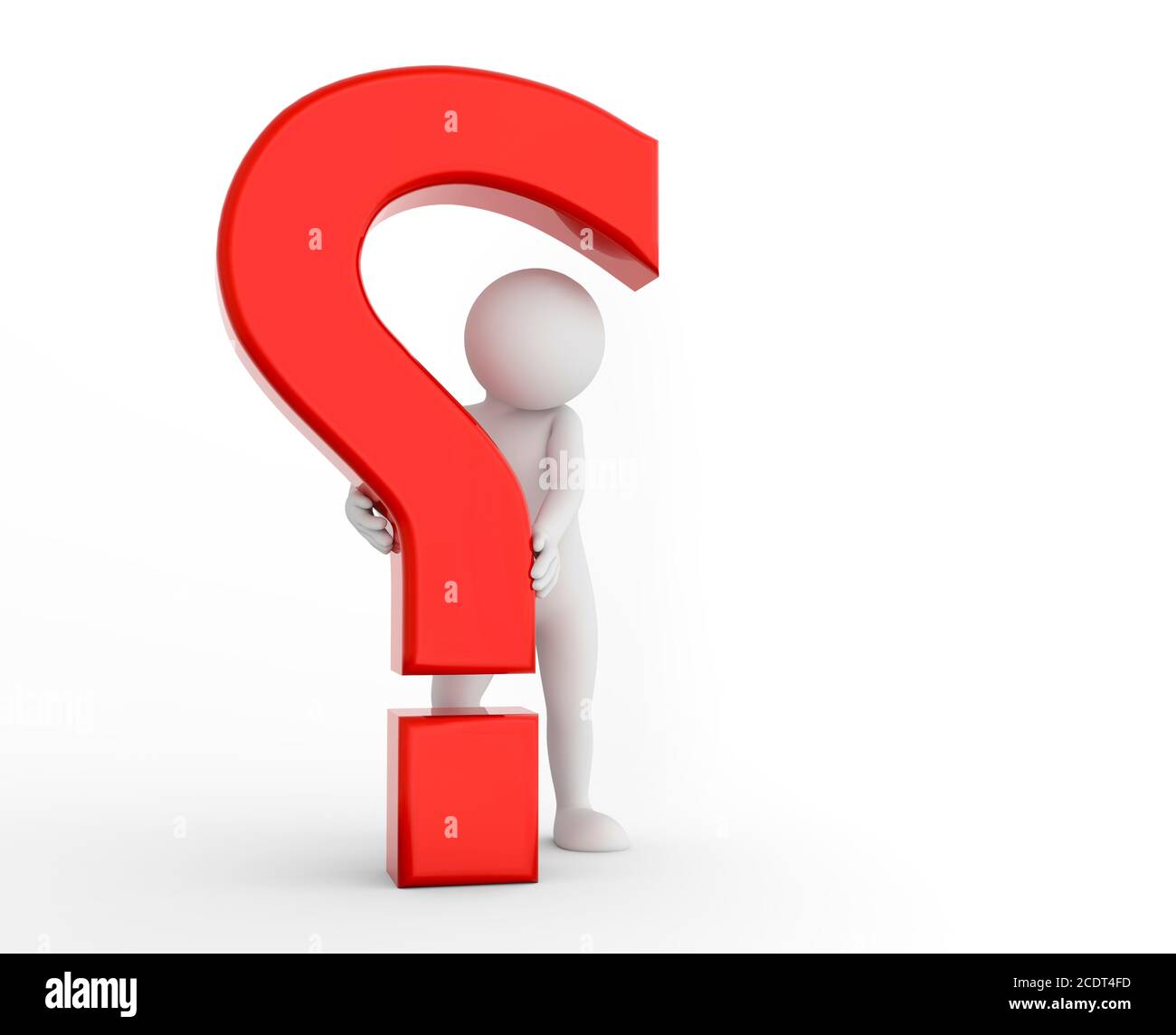 point d'interrogation 3d maintenu par un homme du dessin. FAQ, Ask, concepts de recherche Banque D'Images
