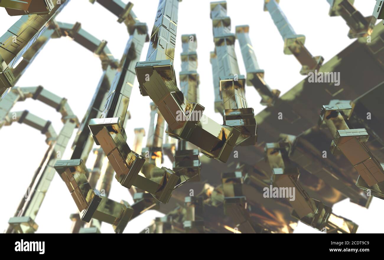 Tunnel futuriste abstrait comme couloir de vaisseau spatial réflexion métallique dans l'espace blanc. illustration 3d Banque D'Images