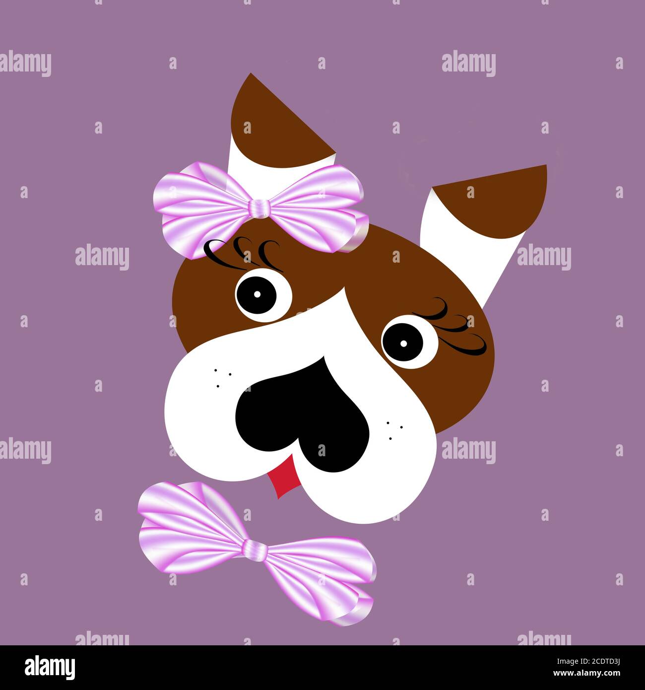 Joli portrait de chien avec boucles en ruban - illustration numérique Banque D'Images