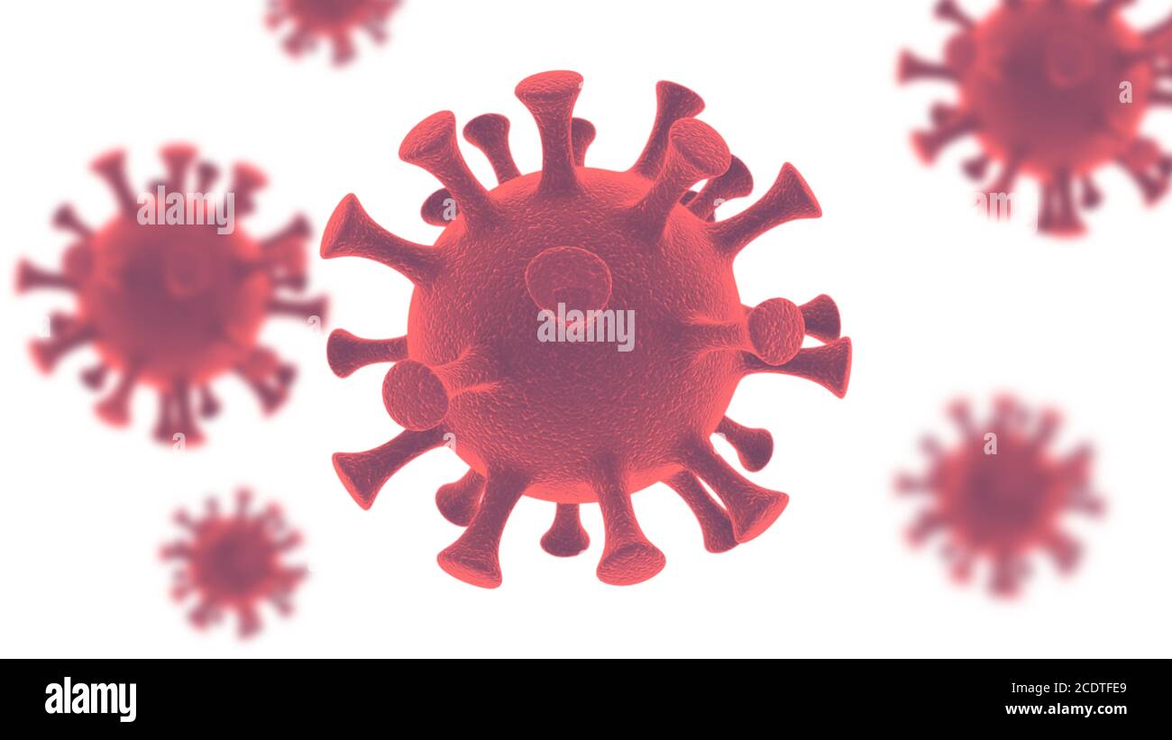 Cellules virales COVID-19 sous microscope. Coronavirus Covid-19 épidémie de grippe isolée sur fond blanc.pandémie de santé médicale rendu 3D Banque D'Images
