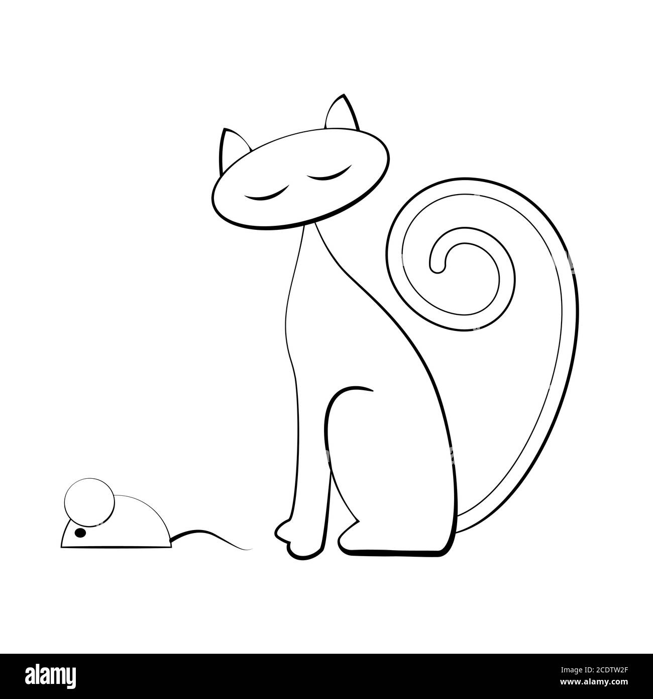 Chat et souris en profil. Image de contour noir et blanc sur un arrière-plan blanc isolé. Illustration vectorielle Illustration de Vecteur