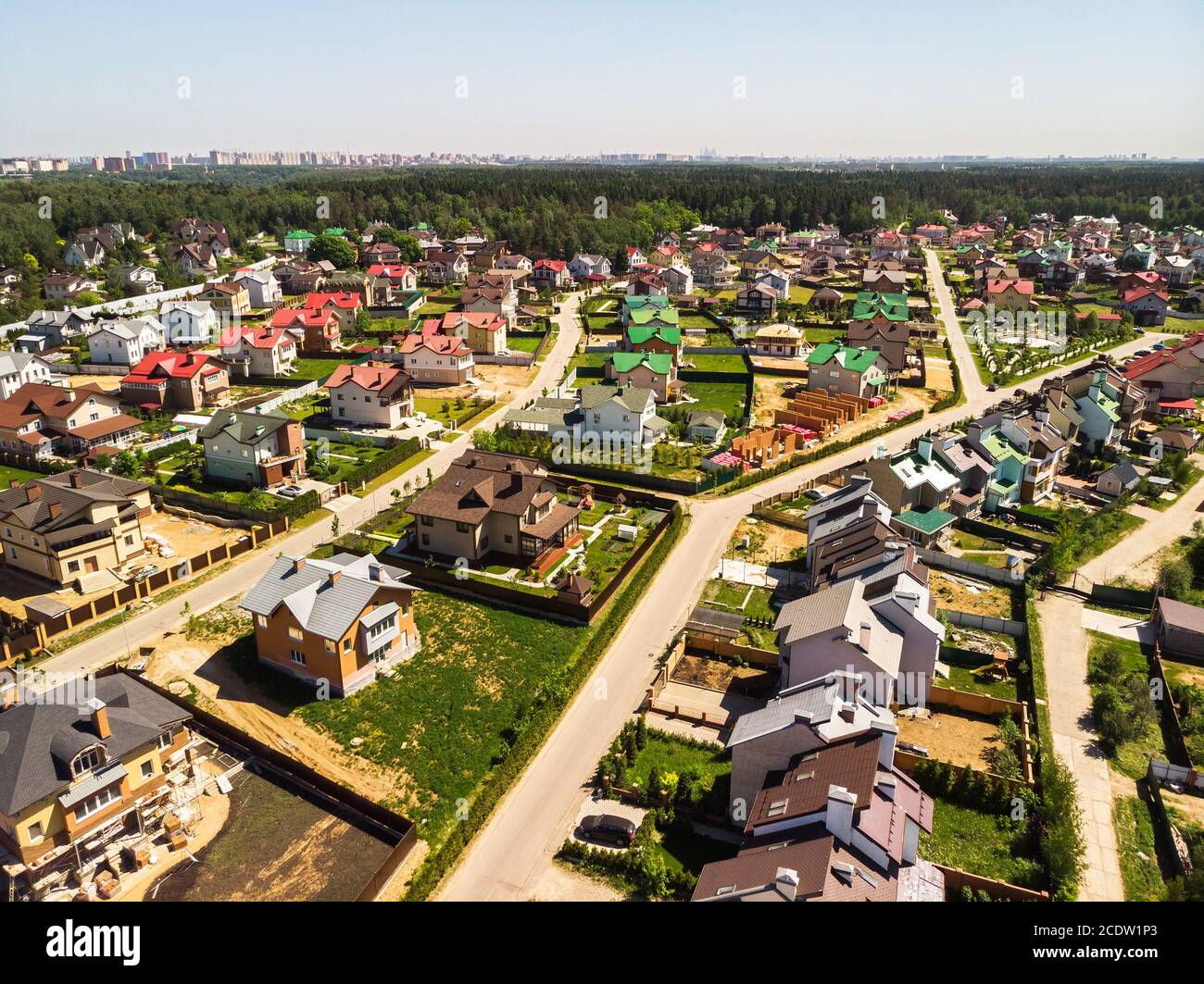 Vue de dessus sur cottage village près de Moscou, Russie Banque D'Images