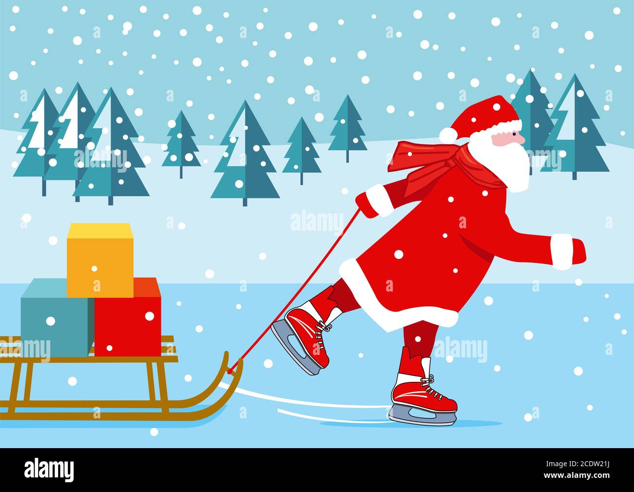 Père Noël skating, illustration Banque D'Images