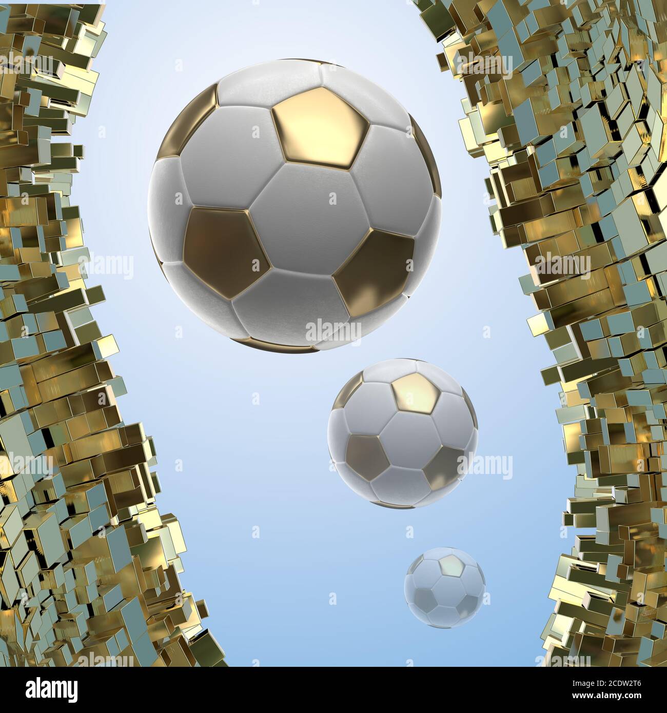 Les balles de soccer isolé sur fond architectural or 3d illustration Banque D'Images