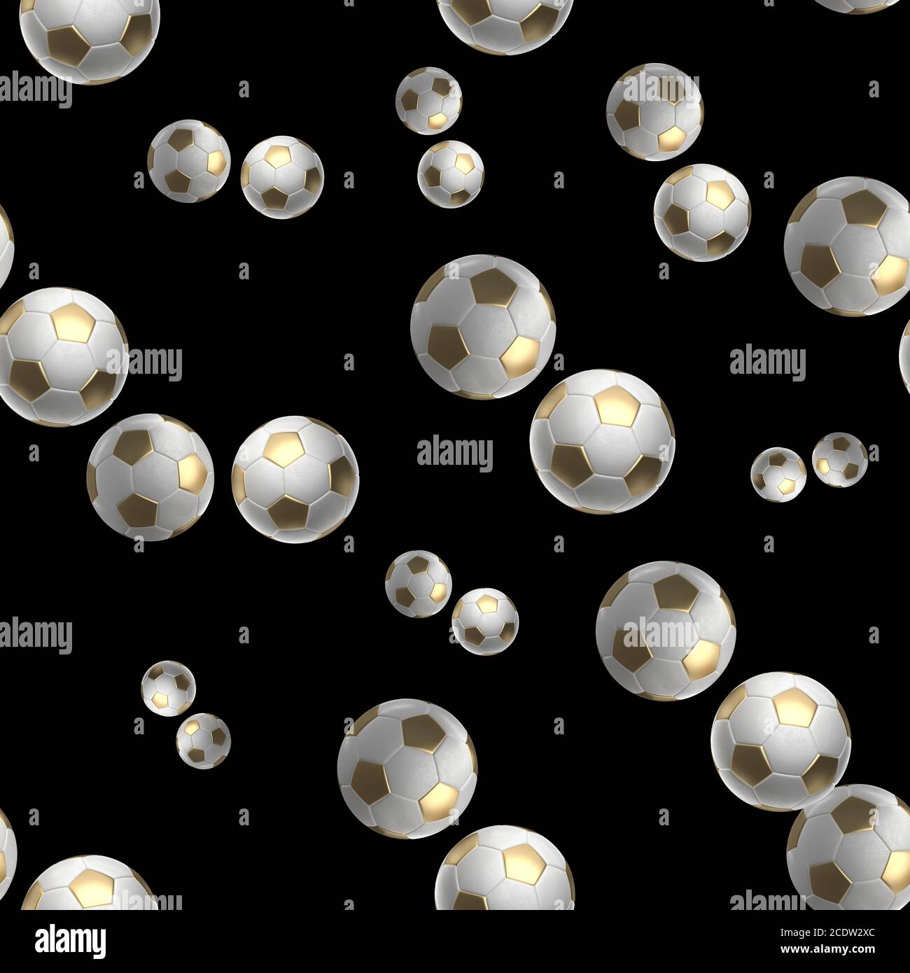 golden Soccer-ball isolé sur fond noir sans couture motif illustration 3d Banque D'Images