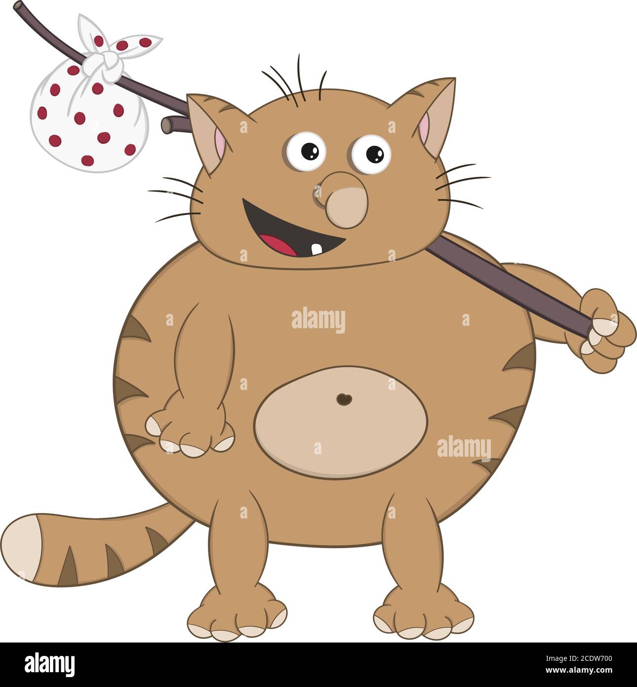 Drole De Dessin Anime Gros Rouge Chat Tient Sur Son Epaule A Sac Sur Un Baton Pour Voyager Image Vectorielle Stock Alamy