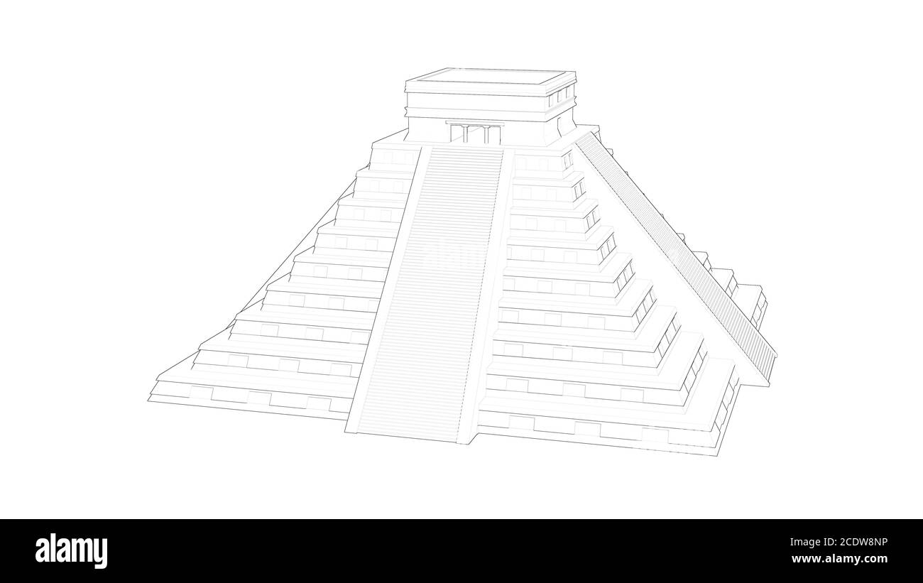 Temple de Kukulkan. Pyramide maya. Chichen Itza. Yucatan, Mexique esquisse 3D illustration Banque D'Images