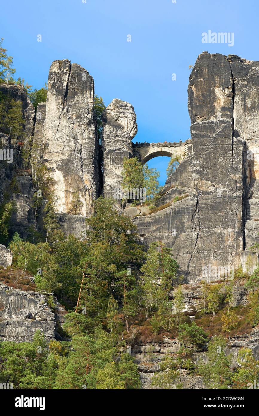 Bastei pont entre les rochers des montagnes de grès de l'Elbe Banque D'Images