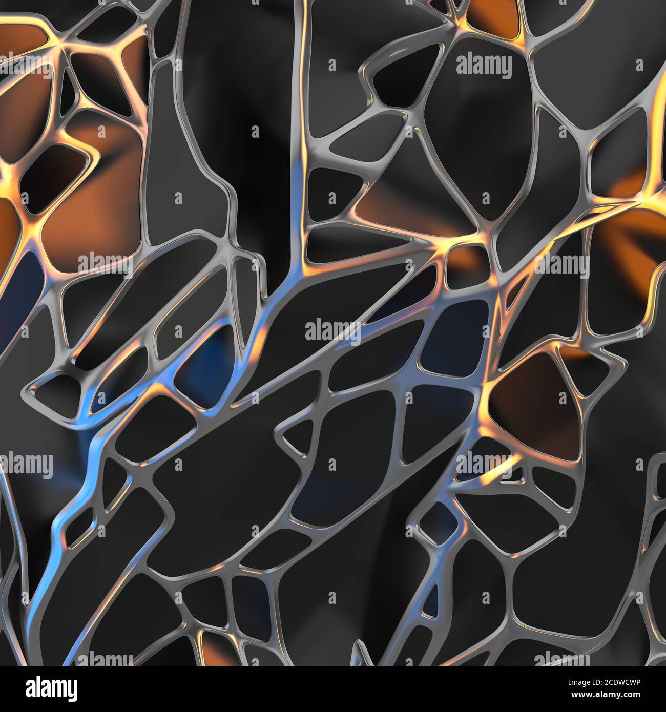 Rendu 3d abstrait noir chaotique de la structure du paysage avec cadre doré. La forme futuriste dans l'espace vide Banque D'Images