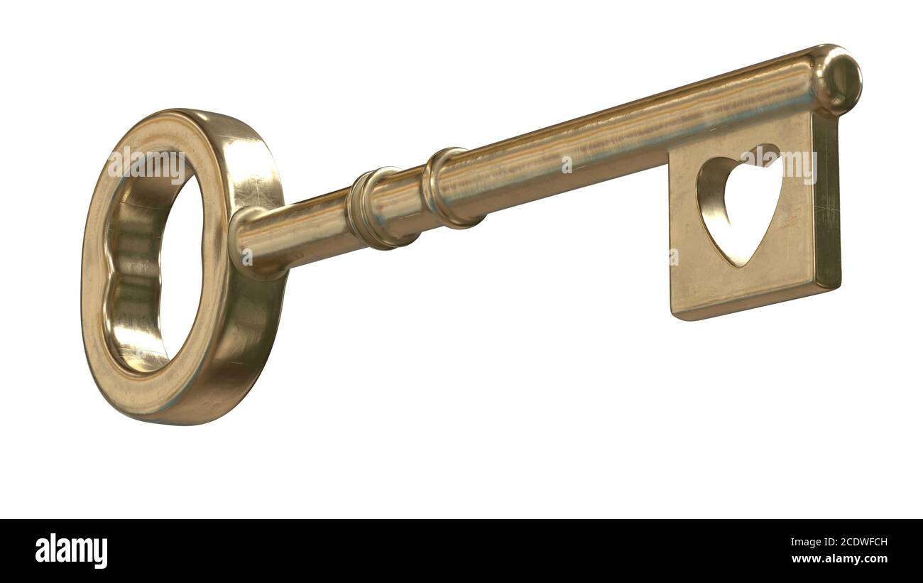 illustration 3d d'une ancienne clé pour le cœur comme un charme Banque D'Images