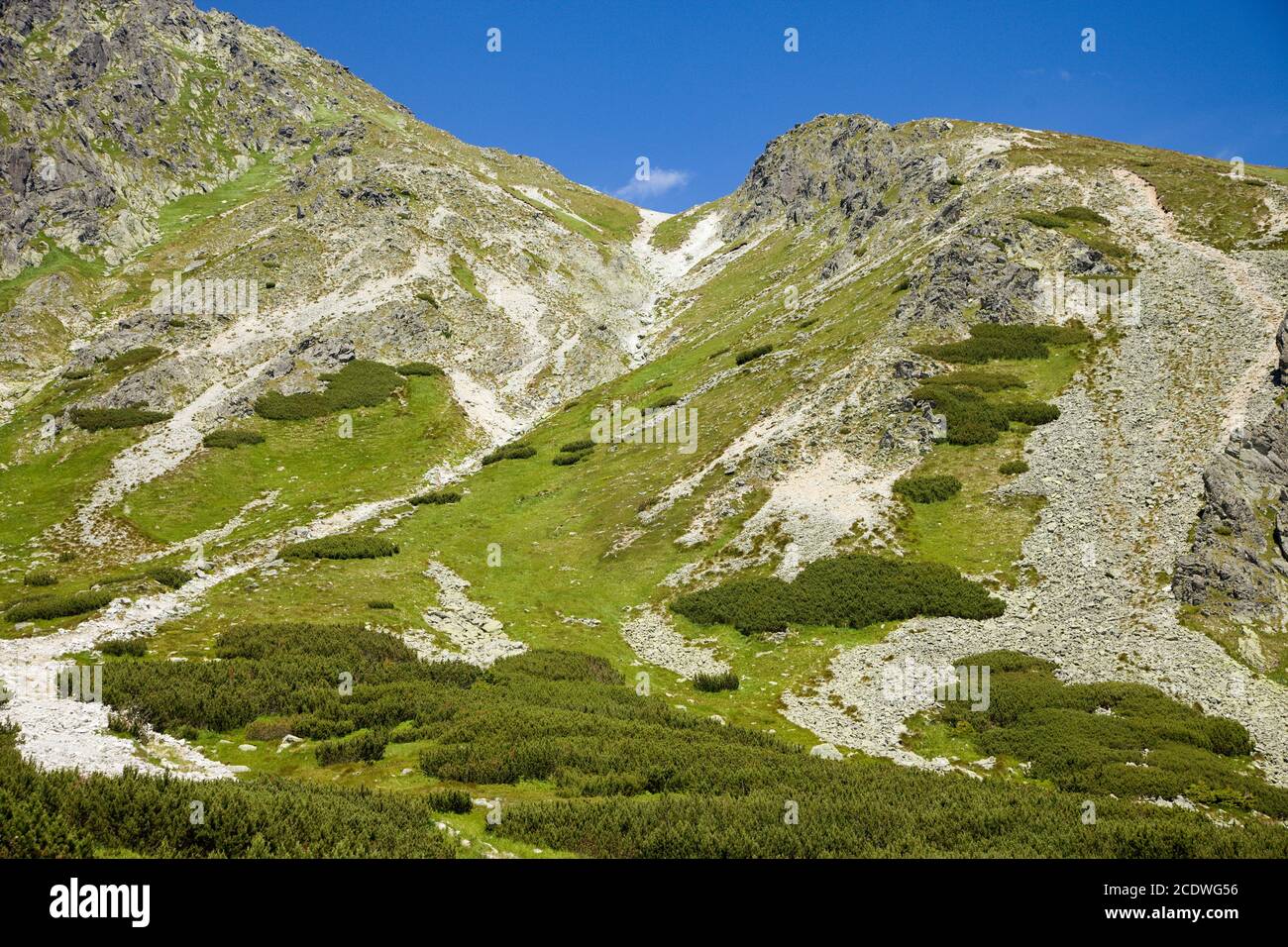 Vue depuis la vallée de Furkotská sur la crête de Solisko à High Tatras, Slovaquie Banque D'Images