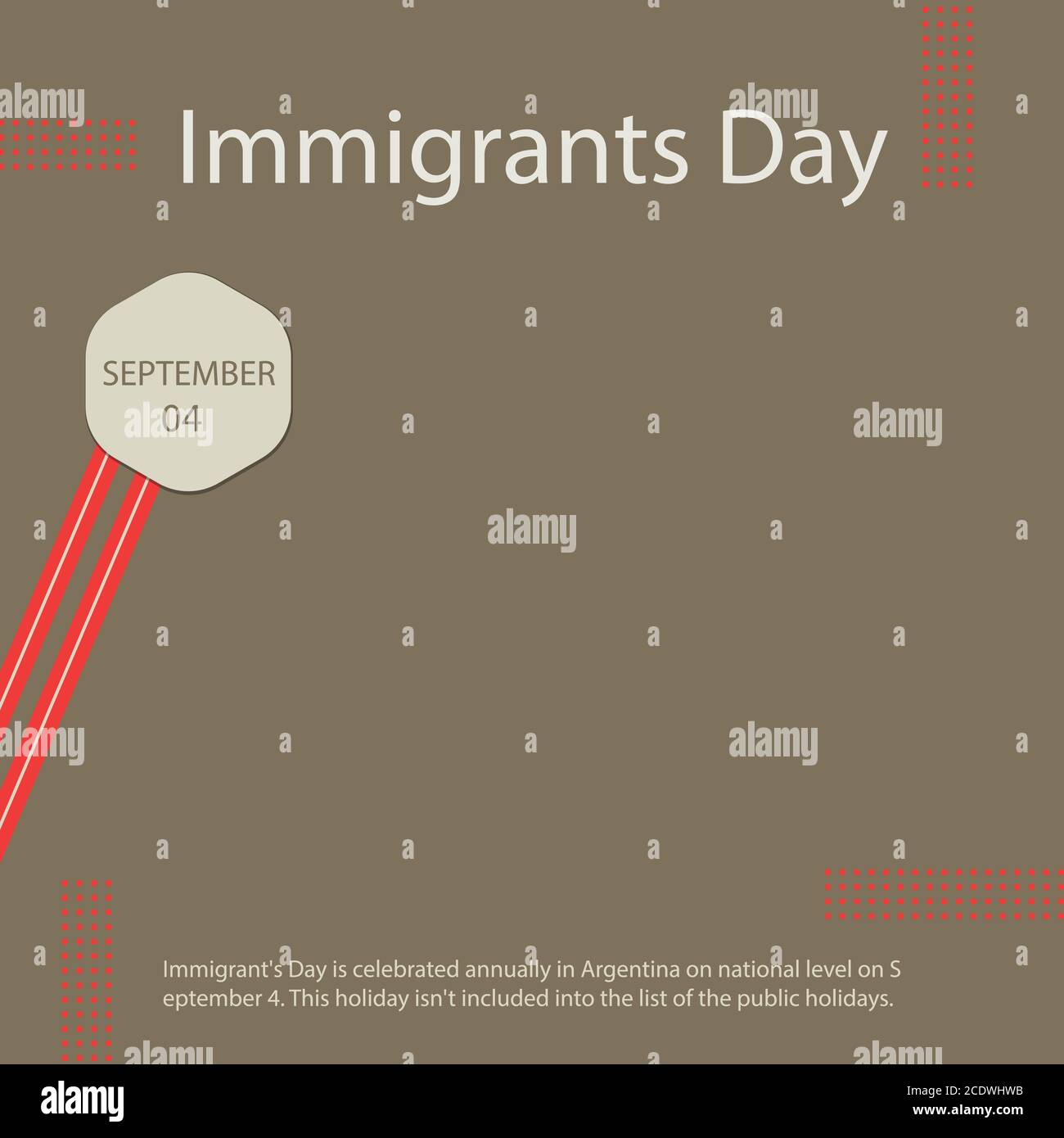 La Journée des immigrants est célébrée chaque année en Argentine le 4 septembre. Ce congé n'est pas inclus dans la liste des jours fériés. Illustration de Vecteur