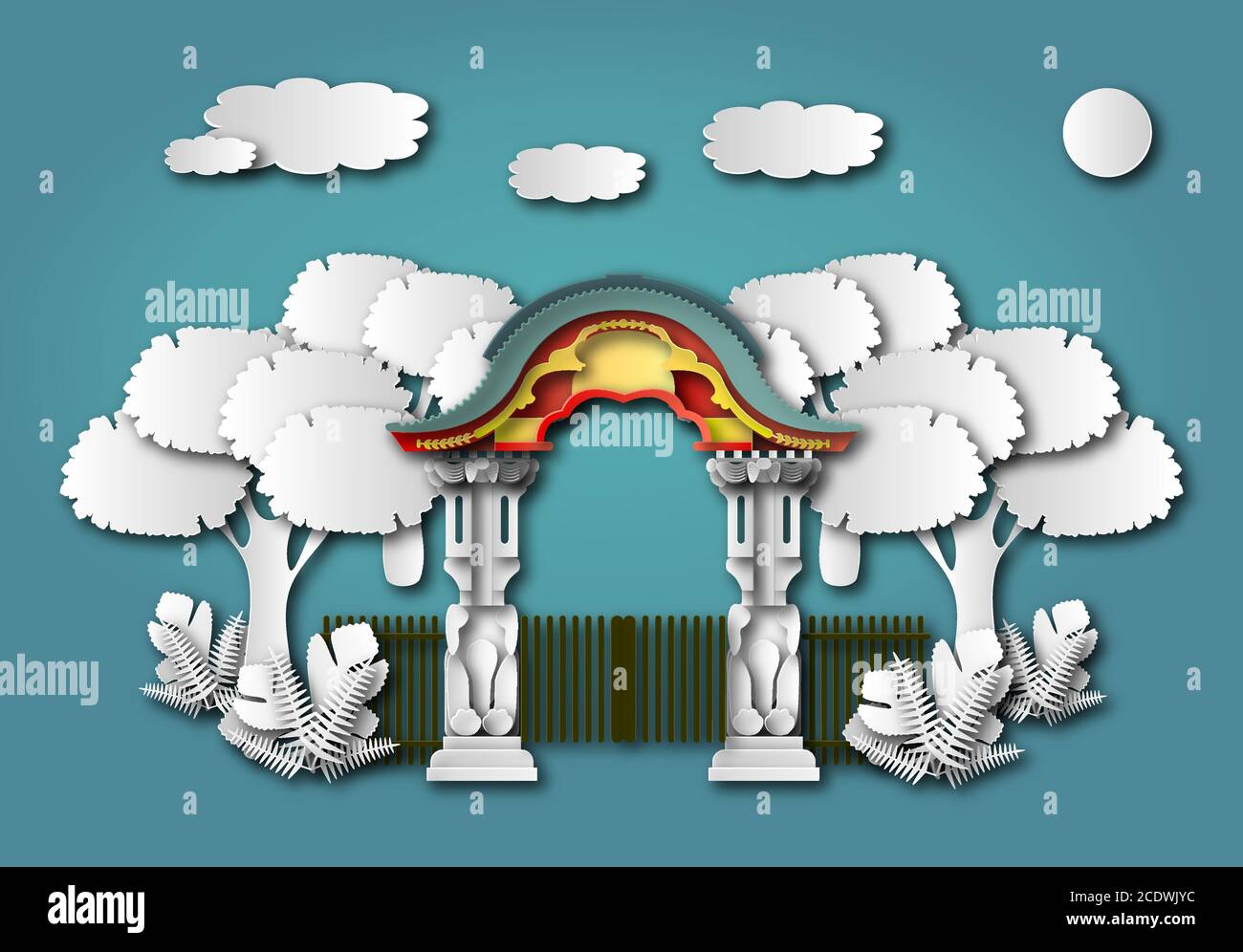 Porte du zoo de Berlin. Illustration de couleur vectorielle en style de coupe de papier. Illustration de Vecteur