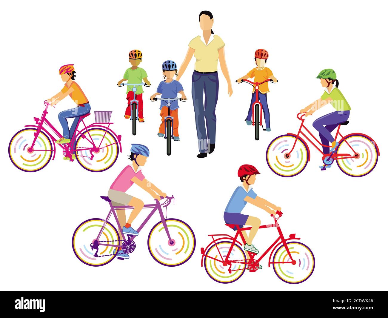 Les enfants apprennent à monter à vélo Banque D'Images