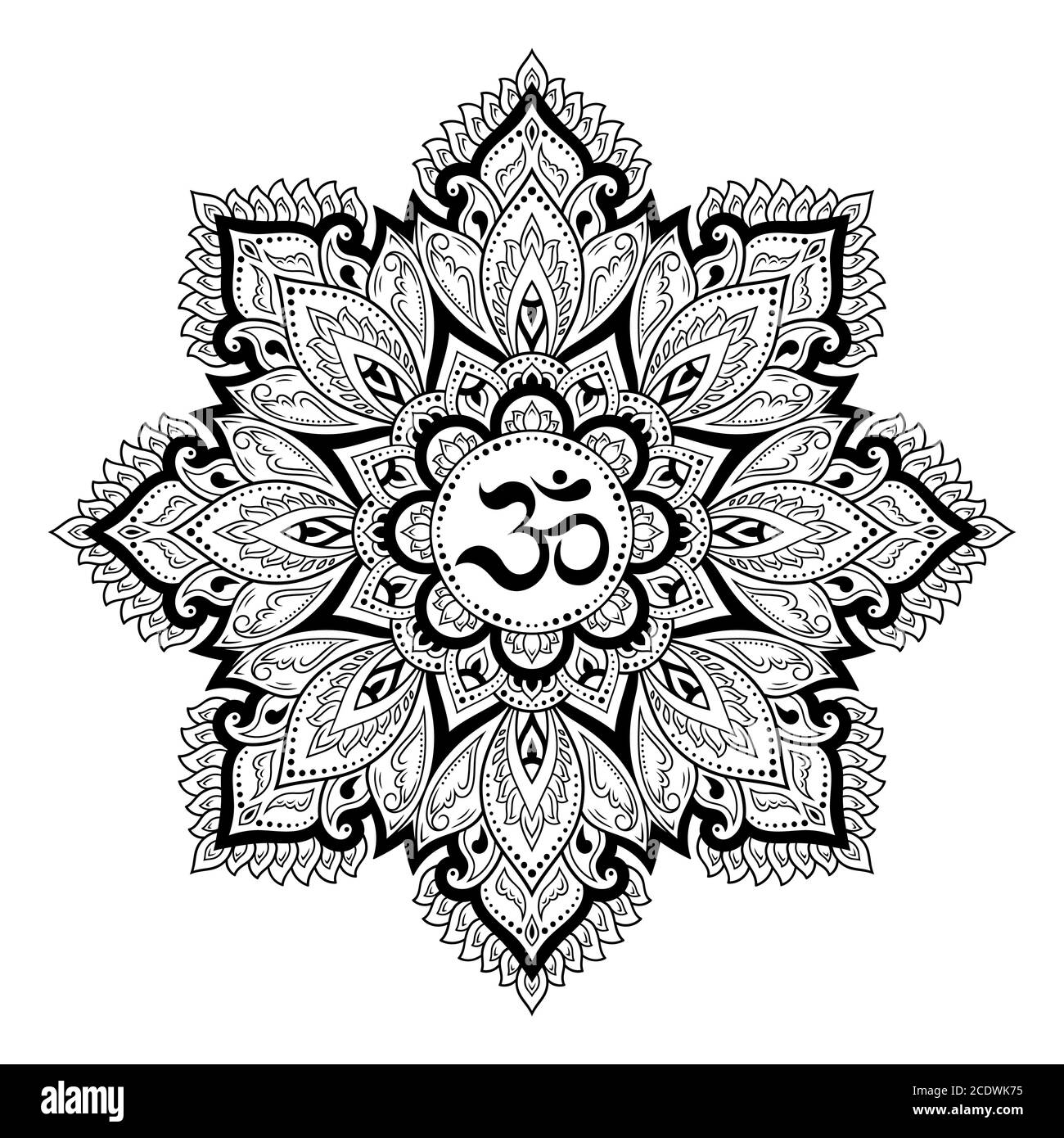 Motif circulaire en forme de mandala pour Henna, Mehndi, tatouage, décoration. Décoration décorative de style oriental avec mantra hindou ancien OM. Contour Illustration de Vecteur