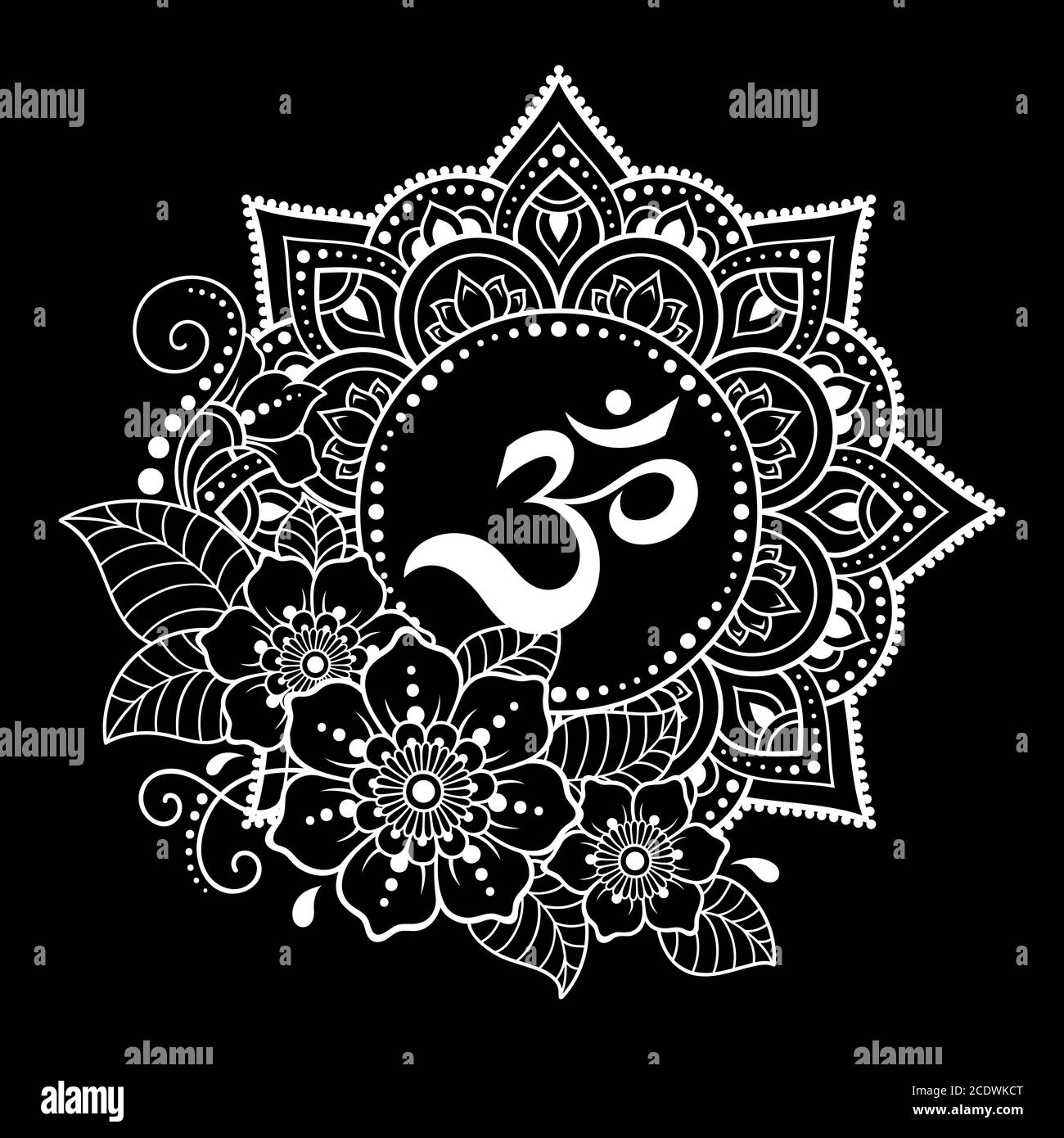 Motif circulaire en forme de mandala pour Henna, Mehndi, tatouage, décoration. Décoration décorative de style oriental avec mantra hindou ancien OM. Contour Illustration de Vecteur