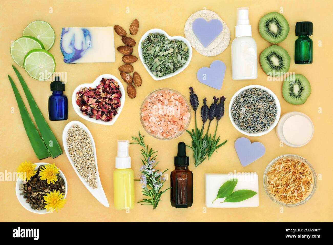 Produits naturels de soin de la peau pour le traitement des maux de peau, y compris les coups de soleil, l'acné, le psoriasis, l'eczéma et les aidspour réduire les dommages environnementaux Banque D'Images