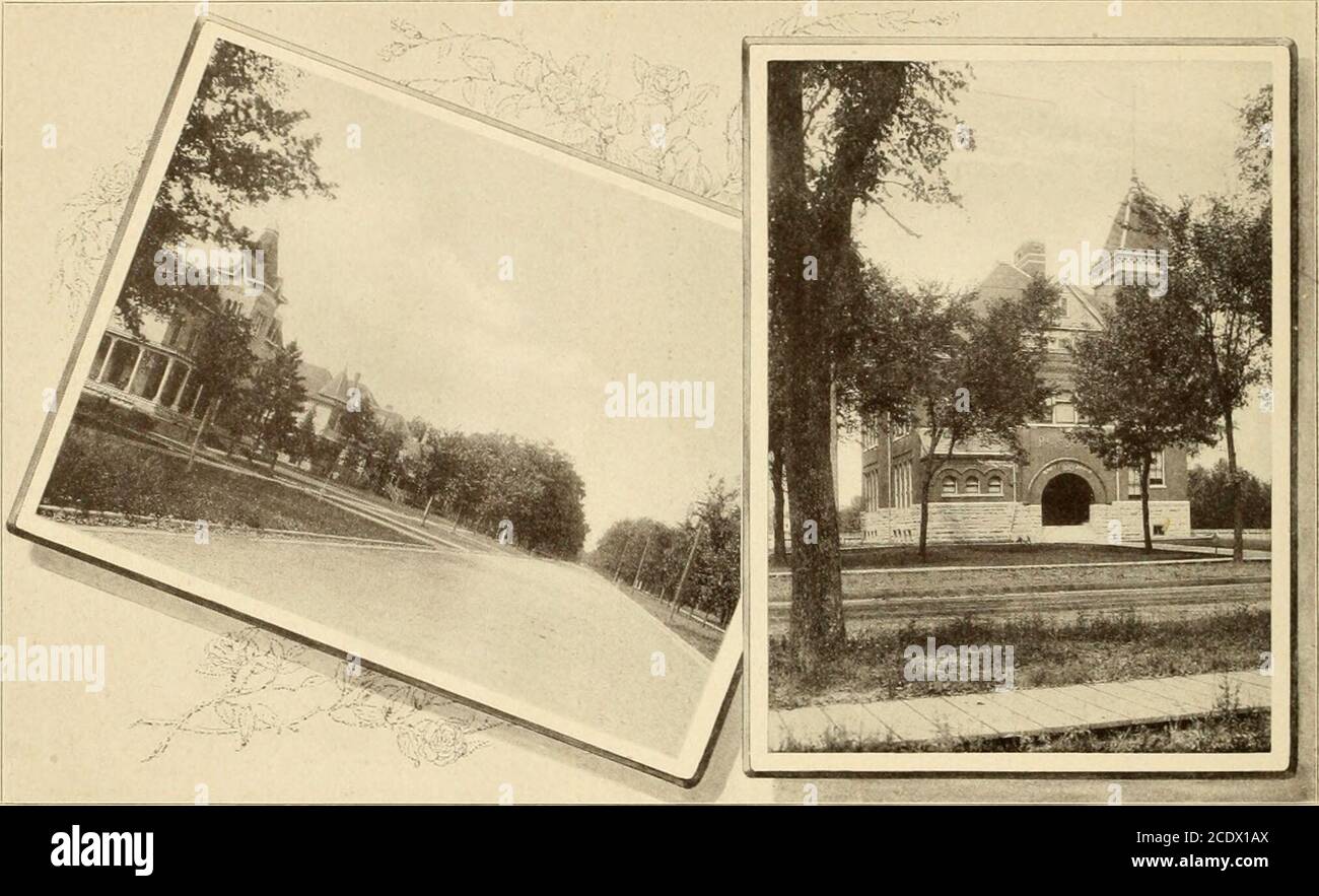 . Le beau pays près de Chicago . PARC OAK.. FORÊT FLUVIALE. LA FORÊT FLUVIALE, comme son nom l'indique, est située amida belle croissance de bois sur la rive est de la rivière des Plaines, à neuf milles et demi à l'ouest de la station de la rue WellsStreet. L'endroit s'appelait à l'origine Thatcher, ayant été nommé d'après David C. Thatcher, qui s'est installé dans les lieux en 1856, mais a été changé par la suite pour des raisons sugestedpar le milieu naturel. Les rues larges et les pelouses larges présentent une apparence attrayante, et il y a beaucoup de nouvelles et jolies résidences. Les con-veniences de l'eau, du gaz, des lumières électriques et des égouts enhan Banque D'Images