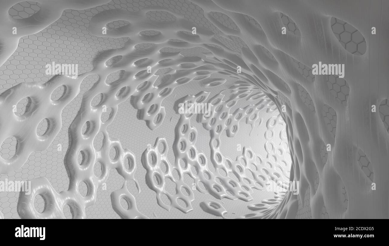 Résumé L'architecture organique moderne et futuriste en forme de tunnel tube rond avec fond clair. Illustration 3D Render Banque D'Images