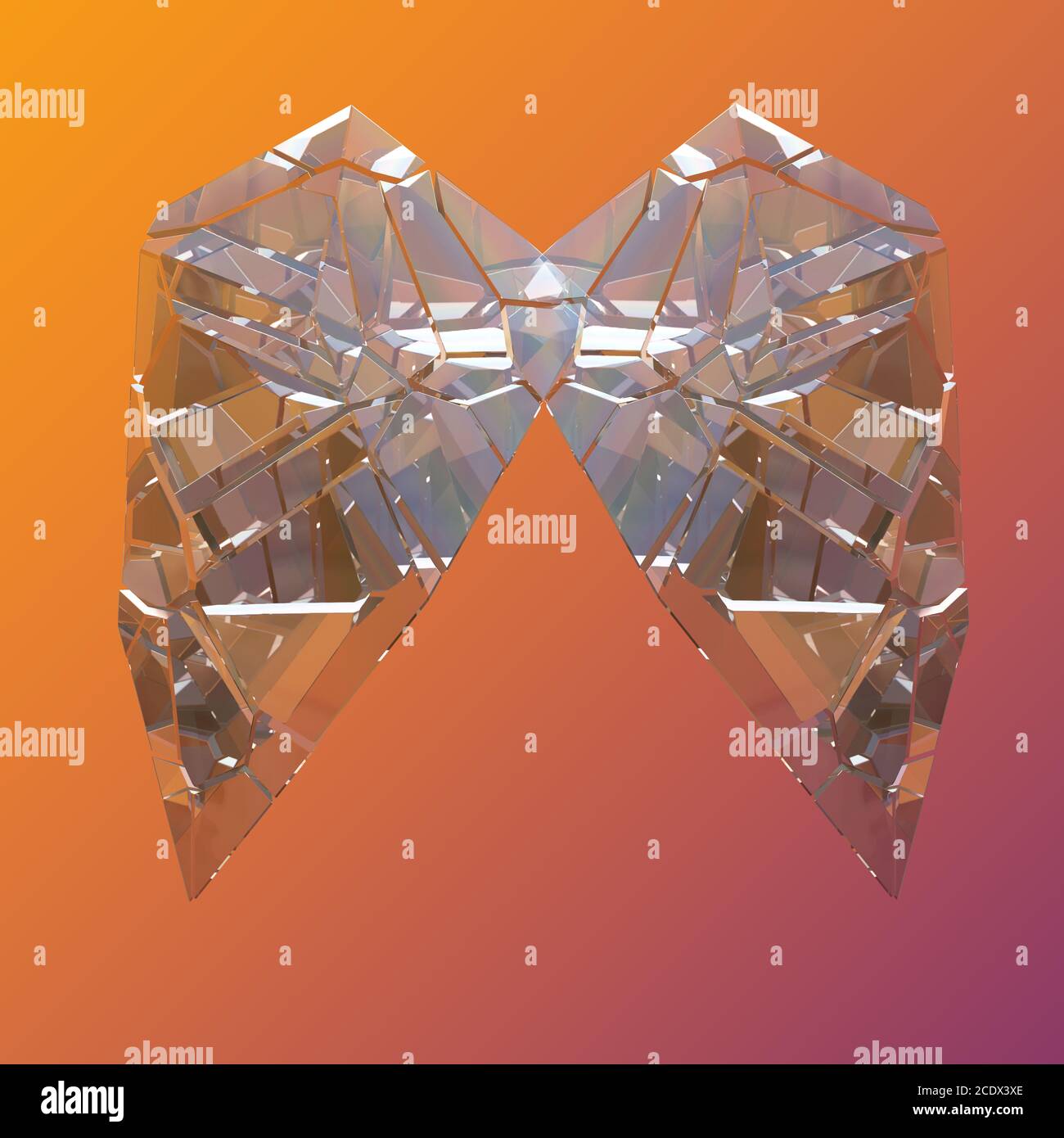 Étonnant diamant Quartz Rainbow Flame Blue Aqua aura cristal cluster macro isolé sur fond violet orange. Banque D'Images