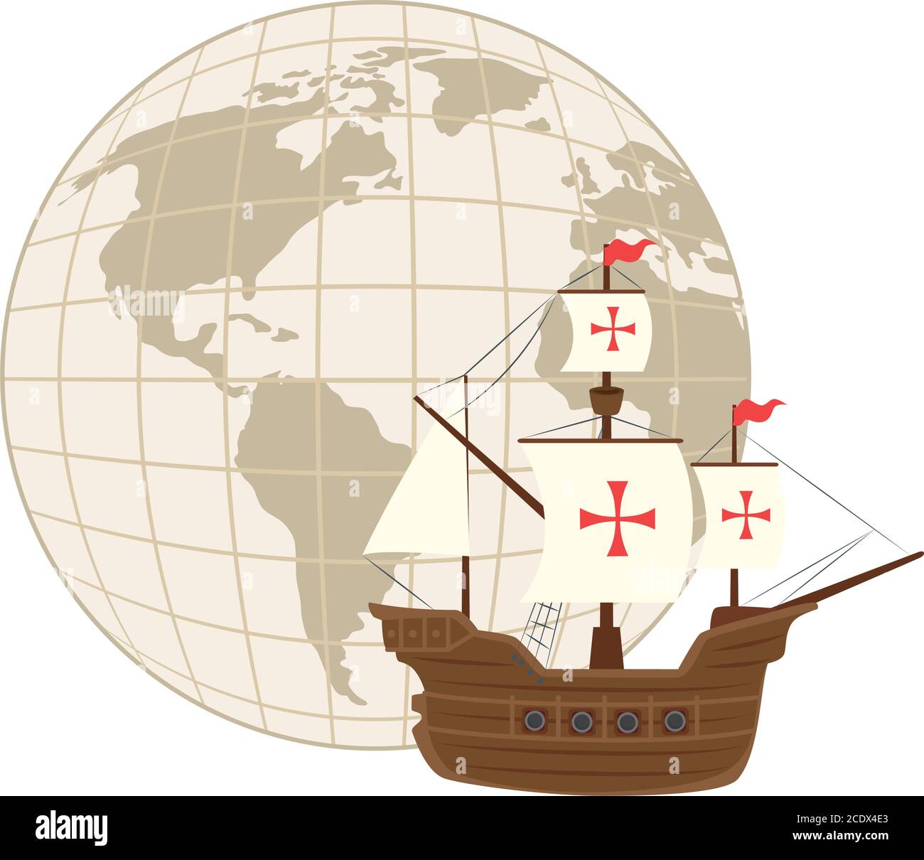 Navire Columbus avec conception de vecteur de sphère du monde Illustration de Vecteur