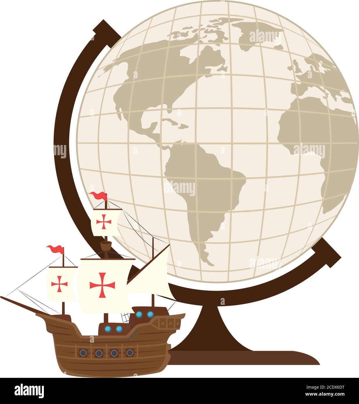 Navire Columbus avec conception de vecteur de sphère du monde Illustration de Vecteur