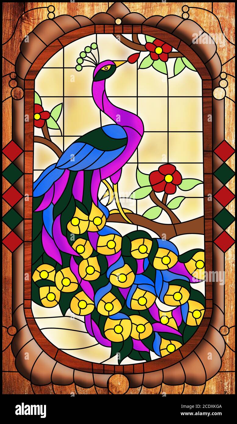 décoration murale 3d paon coloré sur les branches florales illustration  fond avec bijoux et fleurs dorés , papier peint à motif décoratif simple .  Convient f Photo Stock - Alamy