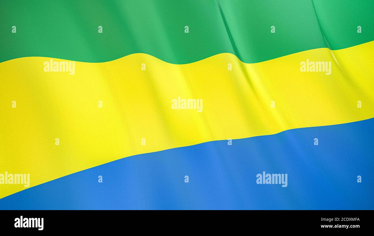 Le drapeau du Gabon . Illustration 3D de haute qualité. Idéal pour les actualités, les reportages et les événements. Banque D'Images