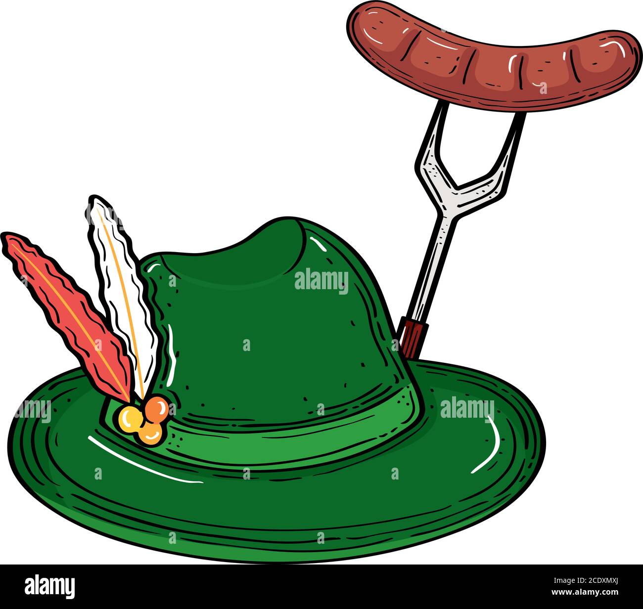 chapeau oktoberfest avec saucisse sur la fourche à motif vectoriel Image  Vectorielle Stock - Alamy