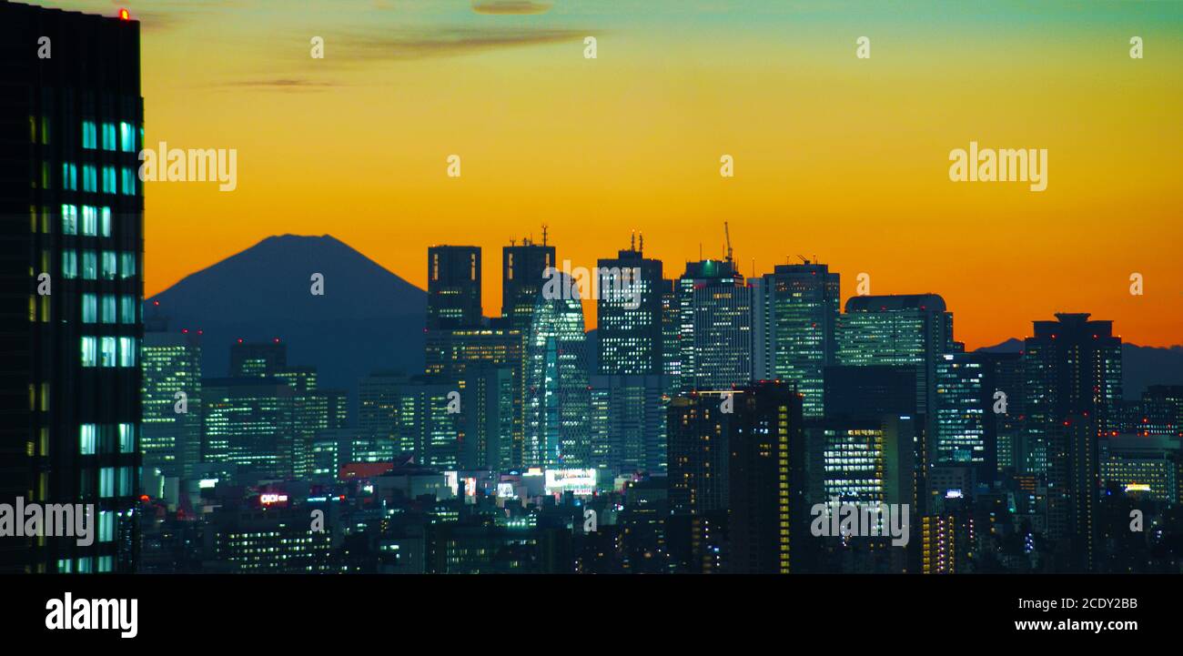 Shinjuku et Mont Fuji Banque D'Images