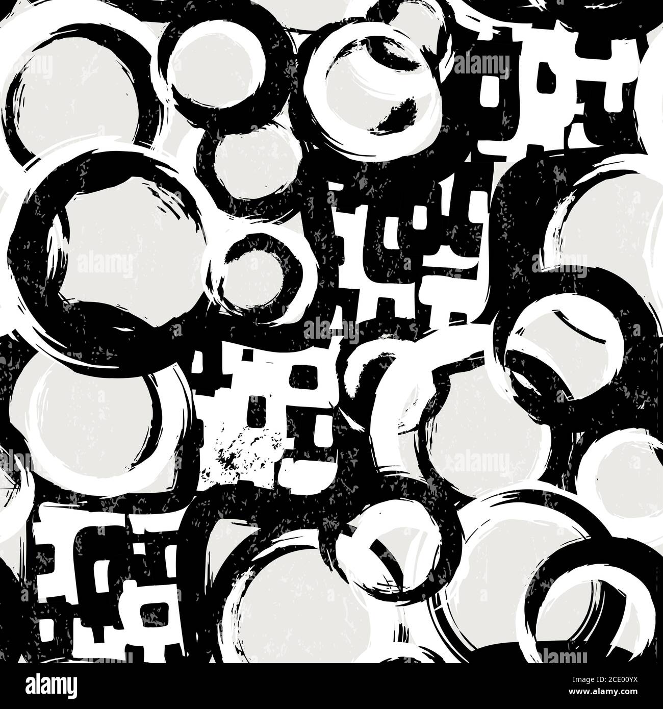 motif d'arrière-plan transparent, avec cercles, traits et éclaboussures, noir et blanc Illustration de Vecteur