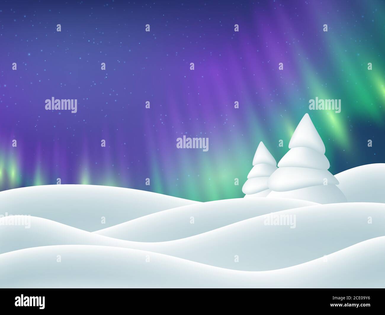 Paysage d'hiver Aurora borealis. Illustration de Vecteur