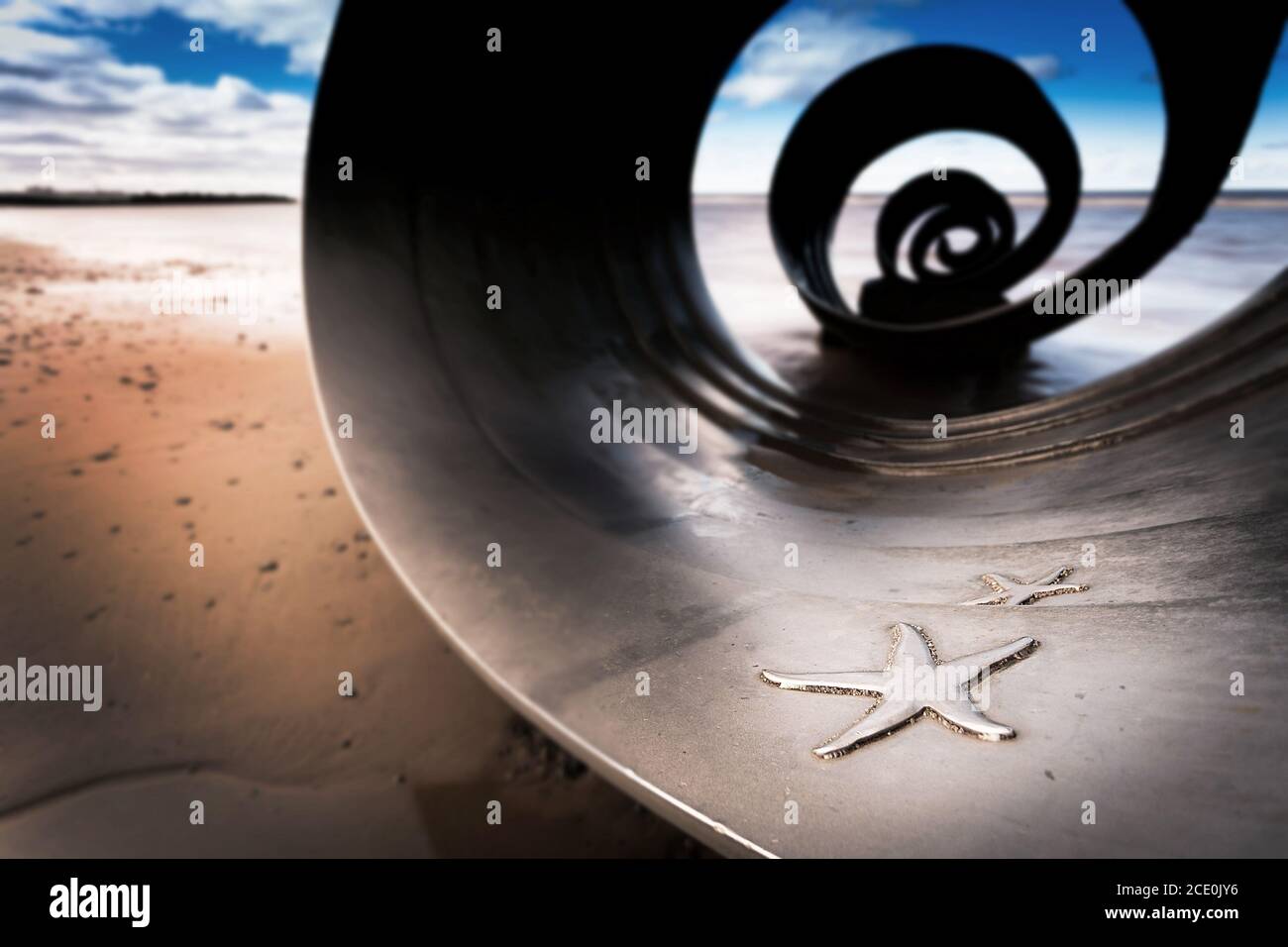 Mary's Shell, installation d'art moderne située sur la plage de Cleveley, près de Blackpool. Banque D'Images