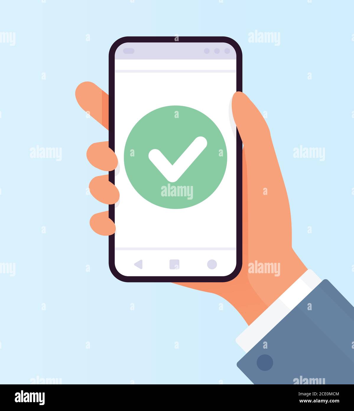 Écran du smartphone. Tient le smartphone à la main. Illustration vectorielle. Illustration de Vecteur