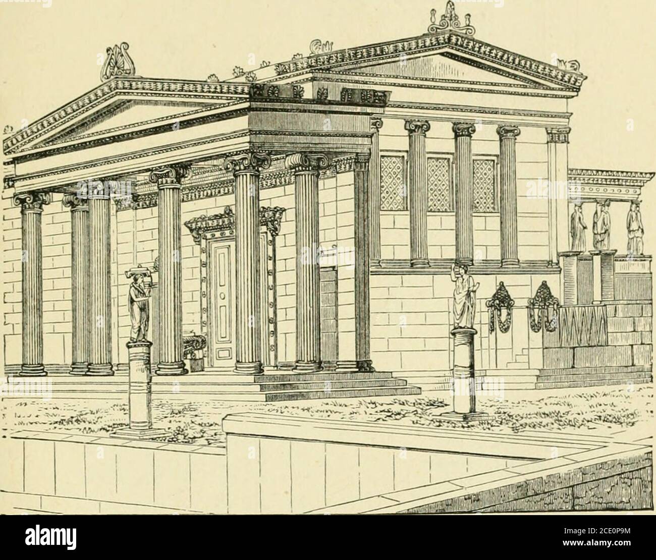 . Architecture, classique et début chrétienne . Jio. 71.—Ionic Ukuhk. Tiiui» liiii KtcuxHKiDM, Atul»n3, GREKK IONIQUE. 107 mciit et moins sur le travail du sculpteur, semblent todistinguer ces exemples de grec Ionic qui nous hante, par rapport aux bâtiments doriques. Les exemples les plus nombreux de l'ordre ionique qui reste existent en Asie ]linor, mais le plus raffiné et complet est l'Erechthée à Athènes. Figure 2.—Noeth-West View op the Erechtheium, i.n tue Time nr r:,;i:cLE3 (Fig. 72, 73), une structure composite contenant trois éléments construits en juxtaposition, mais diffé Banque D'Images