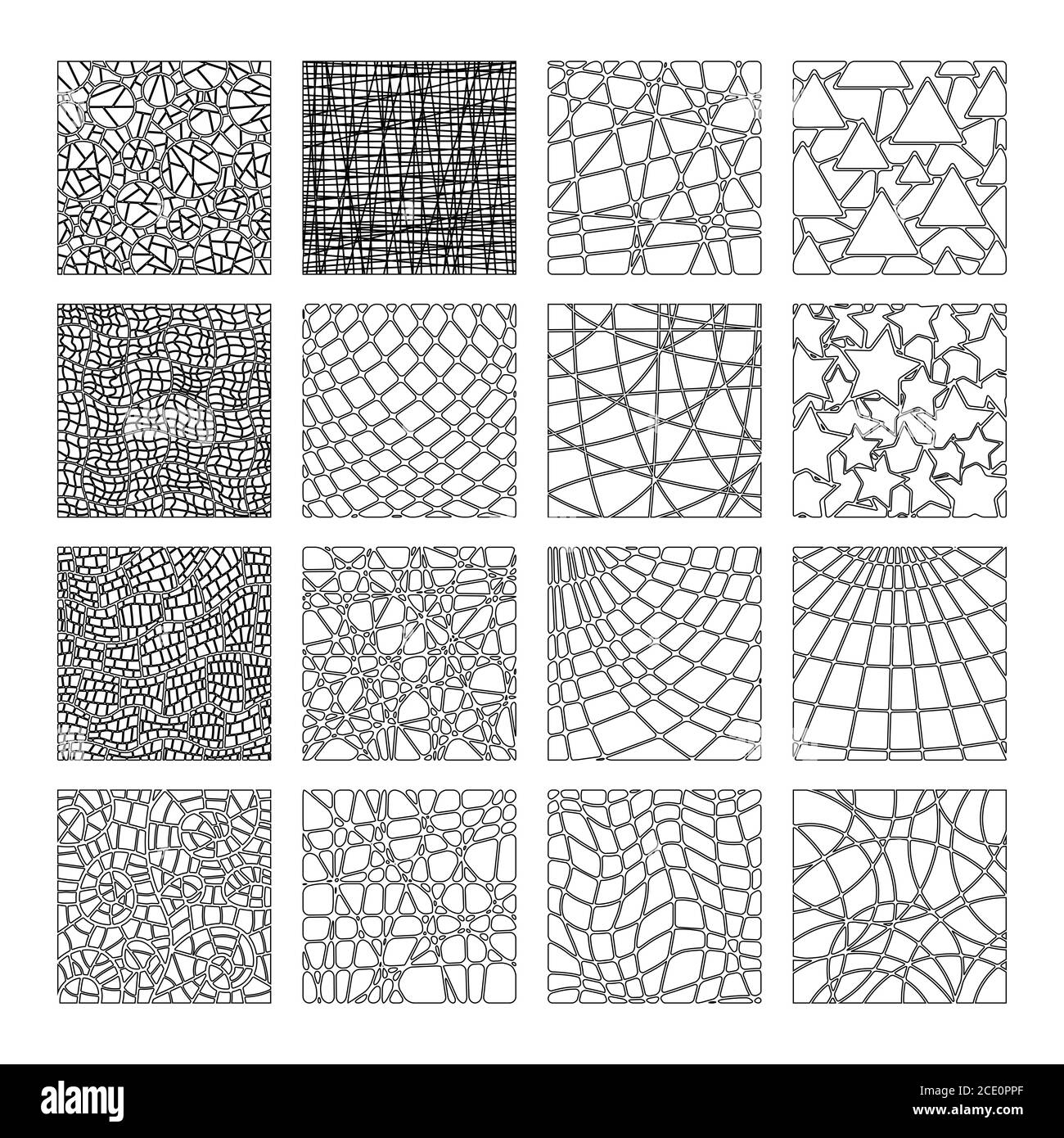 Ensemble de mosaïques vectorielles abstraites en vitrail pour livre de coloriage. Noir et blanc. Illustration de Vecteur