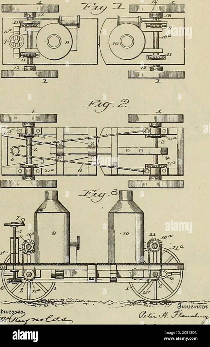 . Résumé des brevets automobiles américains de 1789 au 1er juillet 1899, y compris tous les brevets officiellement classés comme moteurs de traction pour la même période. Chronologiquement arrangé ... avec des listes de brevets dans les classes de moteurs portables, de roues de traction, de locomoteurs électriques, et de systèmes électriques de batterie de chemin de fer ... . (Modèle Mo.) P. H. FLANSBTIRG. MOTEUR DE TRACTION. N° 547,205. Breveté le 1er octobre 1896.. ^inJu ^ (J?a-,^-«£a,^ No 548,470. E. J. SHRADEE. MOTEUR DE TRACTION. Breveté le 22 octobre 1895. J feuilles—feuille 1. E. INGLETON. MOTEUR DE TRACTION. N° 549,795. Breveté le 12 novembre 1896. Banque D'Images