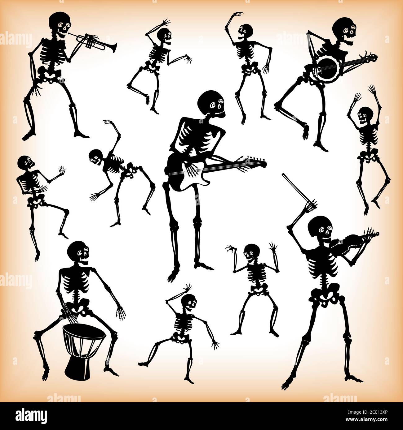 Affiche Halloween, squelette, un groupe de squelettes, crâne, illustration, symbole, image stylisée, graphiques, crâne, tête, vecteur, symbole, dessin, image Illustration de Vecteur