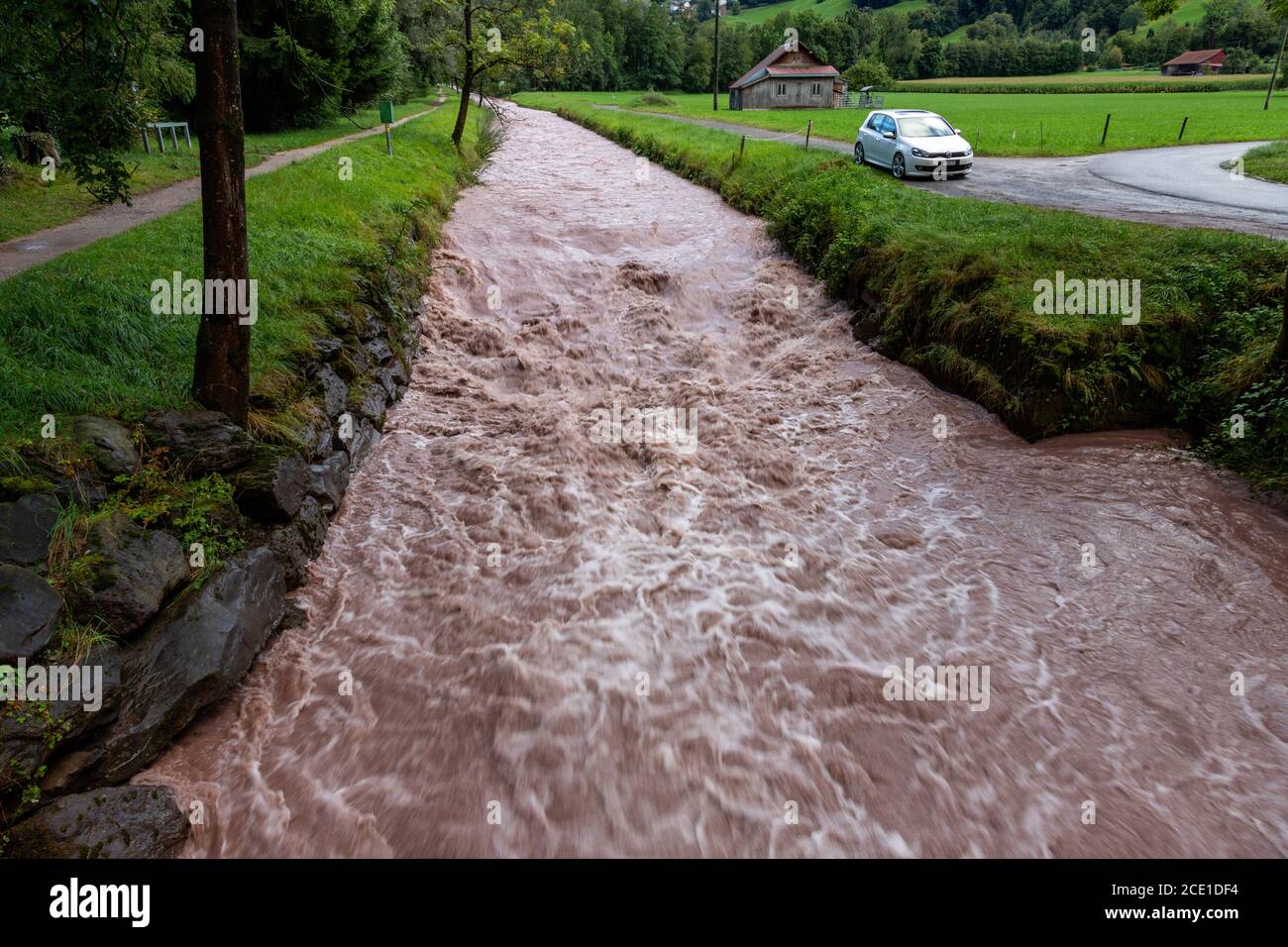 Hochwasser nach Dauerregen in Flums/Schils. Banque D'Images