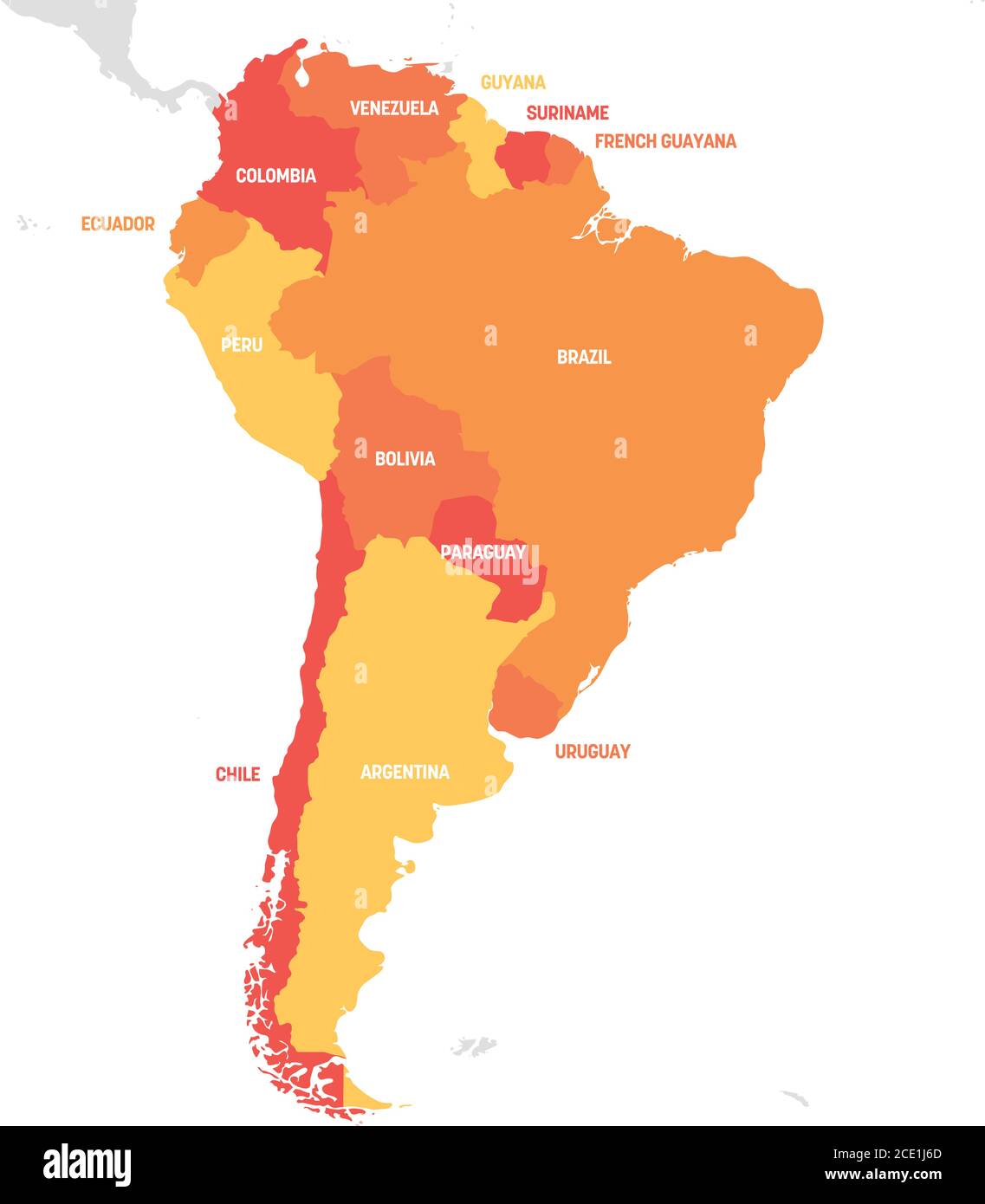 Région de l'Amérique du Sud. Carte des pays d'Amérique du Sud. Illustration vectorielle. Illustration de Vecteur