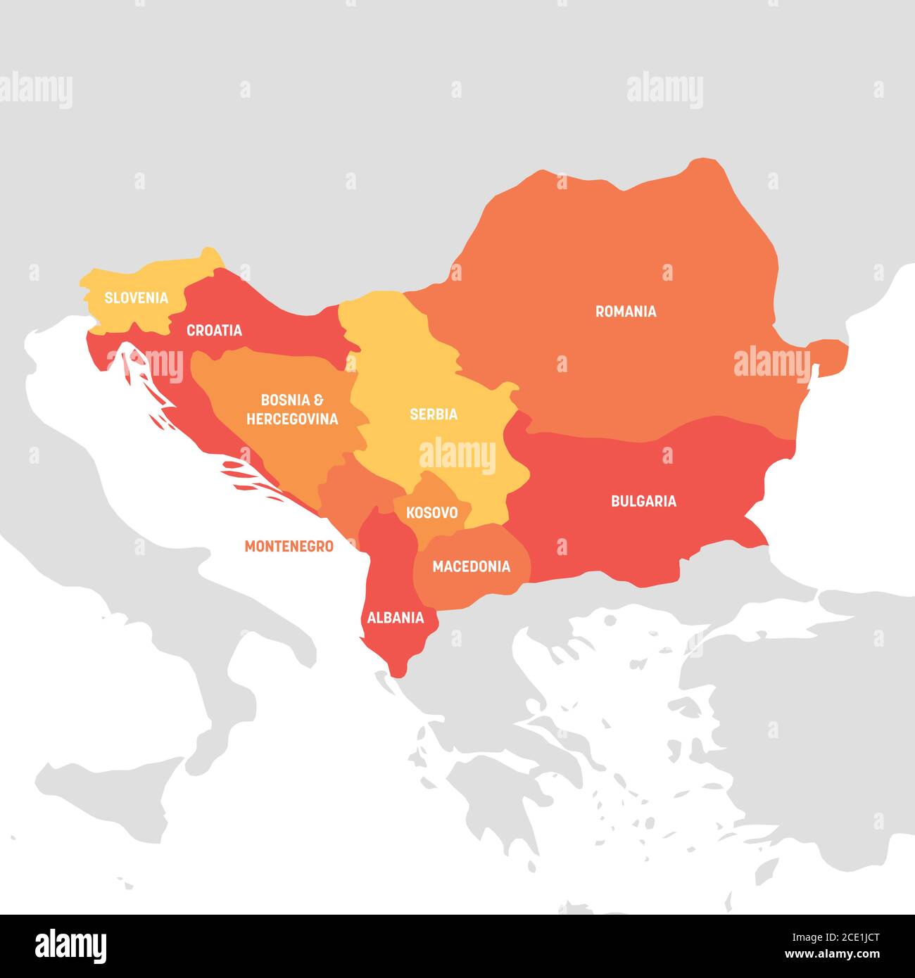 Région Europe du Sud-est. Carte des pays de la péninsule des Balkans. Illustration vectorielle. Illustration de Vecteur