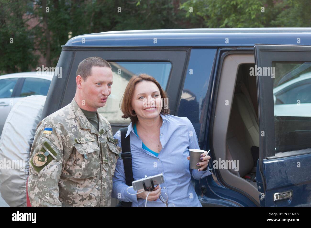 SLOVIANSK, UKRAINE - 15 MAI 2018: Myroslava Gongadze, producteur du comité de rédaction ukrainien du World Service 'Voice of America' ​​after The K Banque D'Images