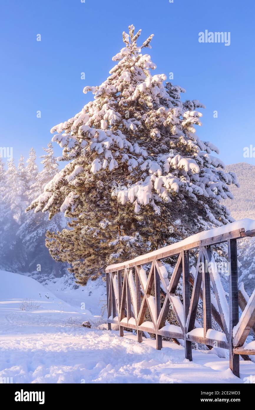 Station de ski Bansko, Bulgarie, vue sur le pont d'hiver Banque D'Images